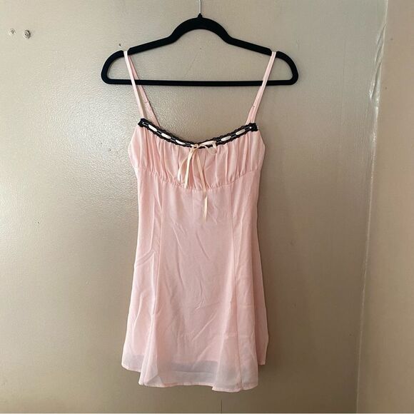 More To Come Mallory Mini Dress in Baby Pink chiffon ribbon tie slip Revolve - Picture 8 of 10